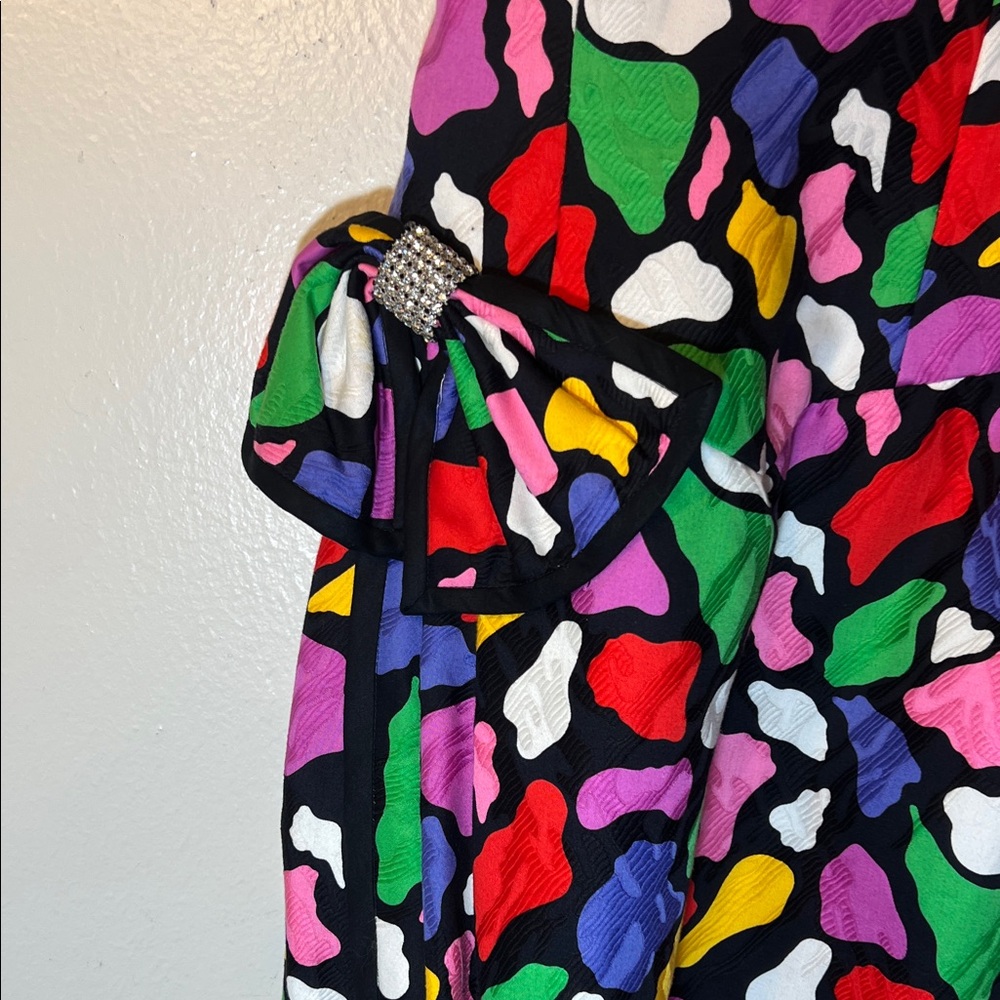 Lillie Rubin Colorful Mosaic Sweetheart Strapless Bow Dress XS 4 Epic Vintage 80 - Picture 4 of 10